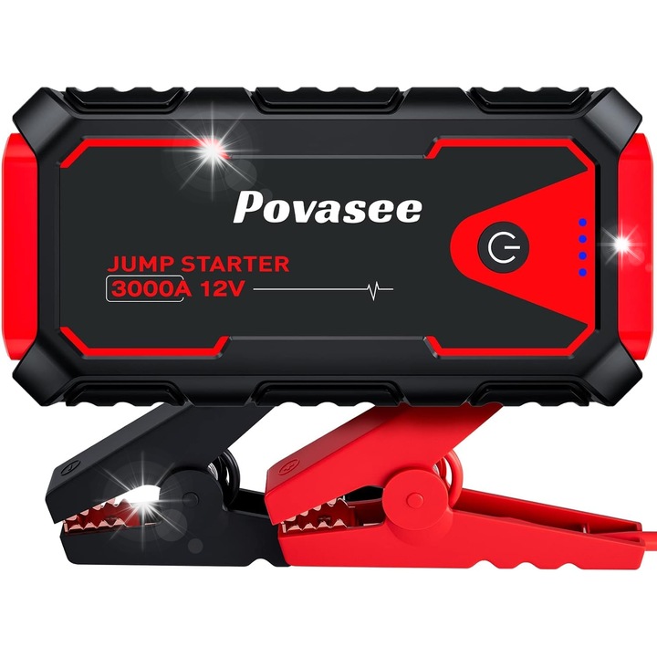 Powerbank de pornire auto, 3000A, pentru vehicule 12V, 2 porturi USB, LED, 17x8,5x4,3cm