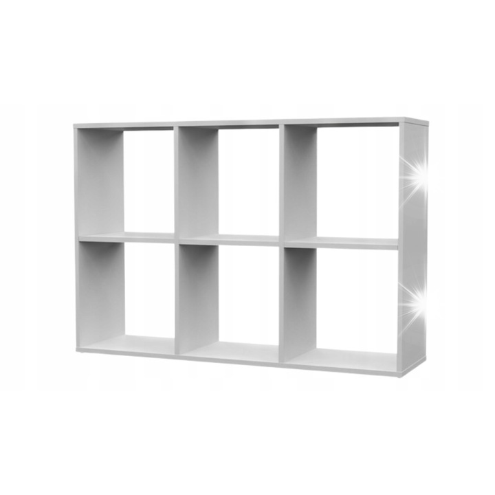 Könyvespolc és játéktároló, MALAX 2x3 modell, 6 rekeszes, fehér, 110x30x75cm