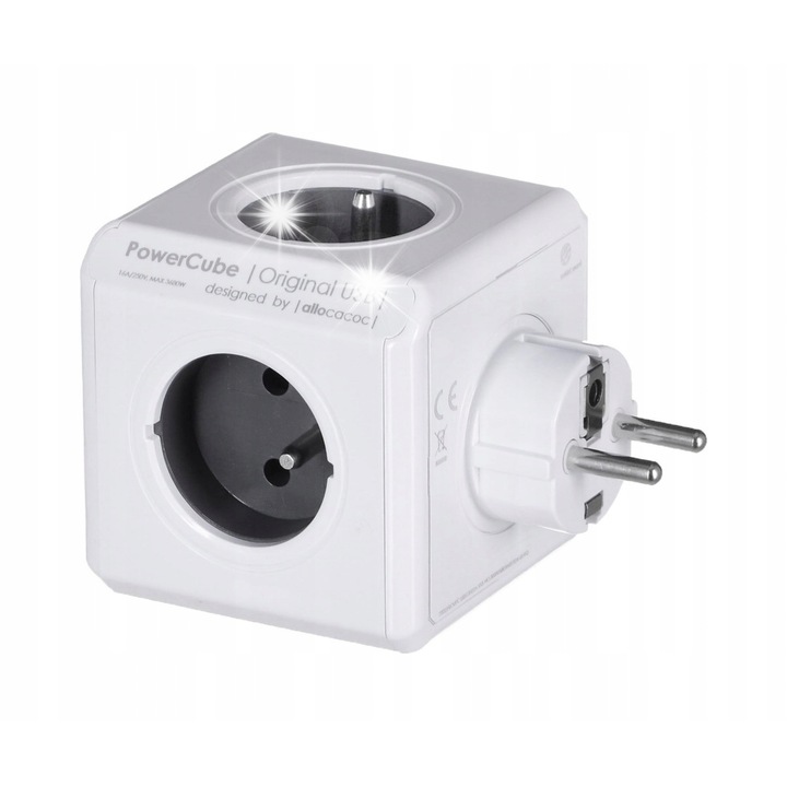 Разклонител Allocacoc PowerCube Original, 4 контакта, 2 USB порта, бял