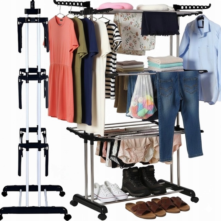 Összecsukható ruhaszárító 3 szintes, 6 karos, mozgatható, stabil, 178x78cm, többszínű