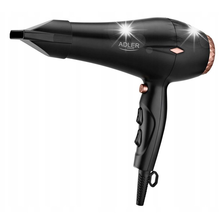 Сешоар AD 2244, 2000 W, с дифузер и концентратор, функция за йонизация, 3 м, черен