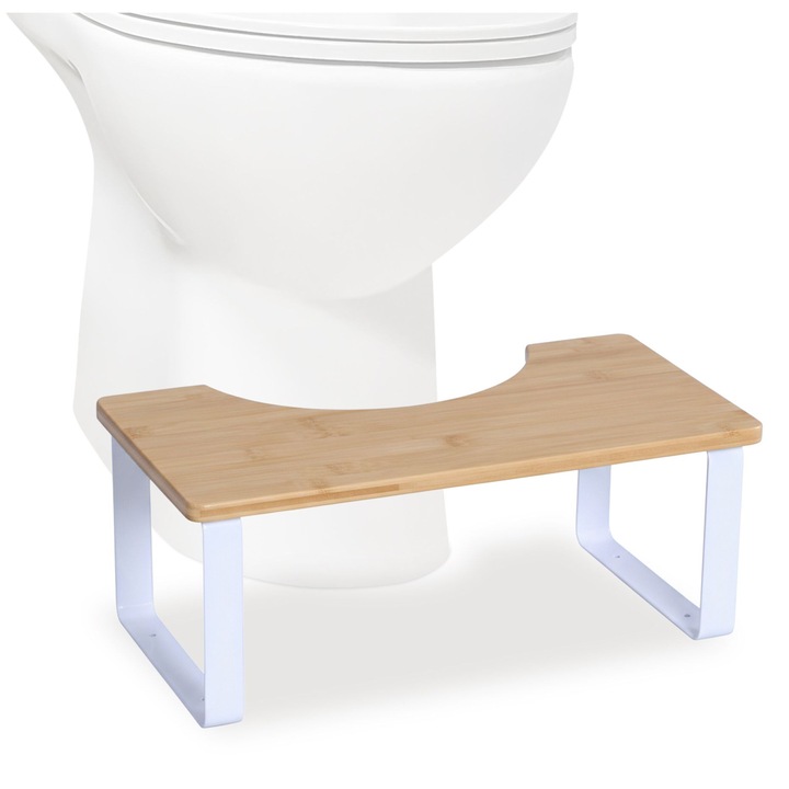 Scaun pentru toaleta Relaxdays, 44.5 x 23 x 18 cm, Pliabil, Bambus/Metal, Natur