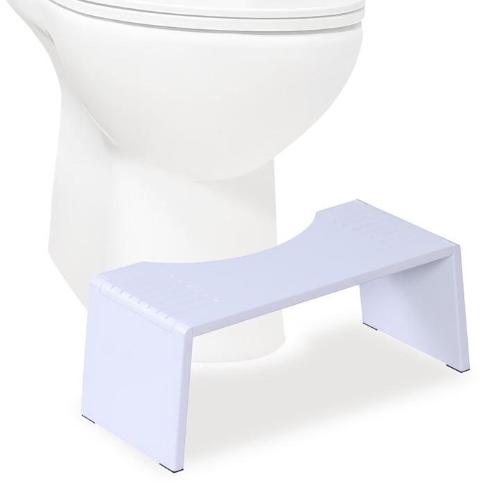 Scaun pentru toaleta Relaxdays, 43.5 x 20 x 19 cm, Pliabil, Antiderapant, Bambus, Alb