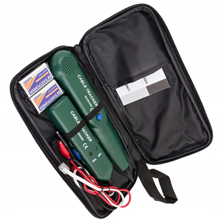 Aptel kábel teszter, adó és vevő modullal, 145mm x 35mm x 25mm, 238mm x 43mm x 26mm, 2 db 6F22 9V elem