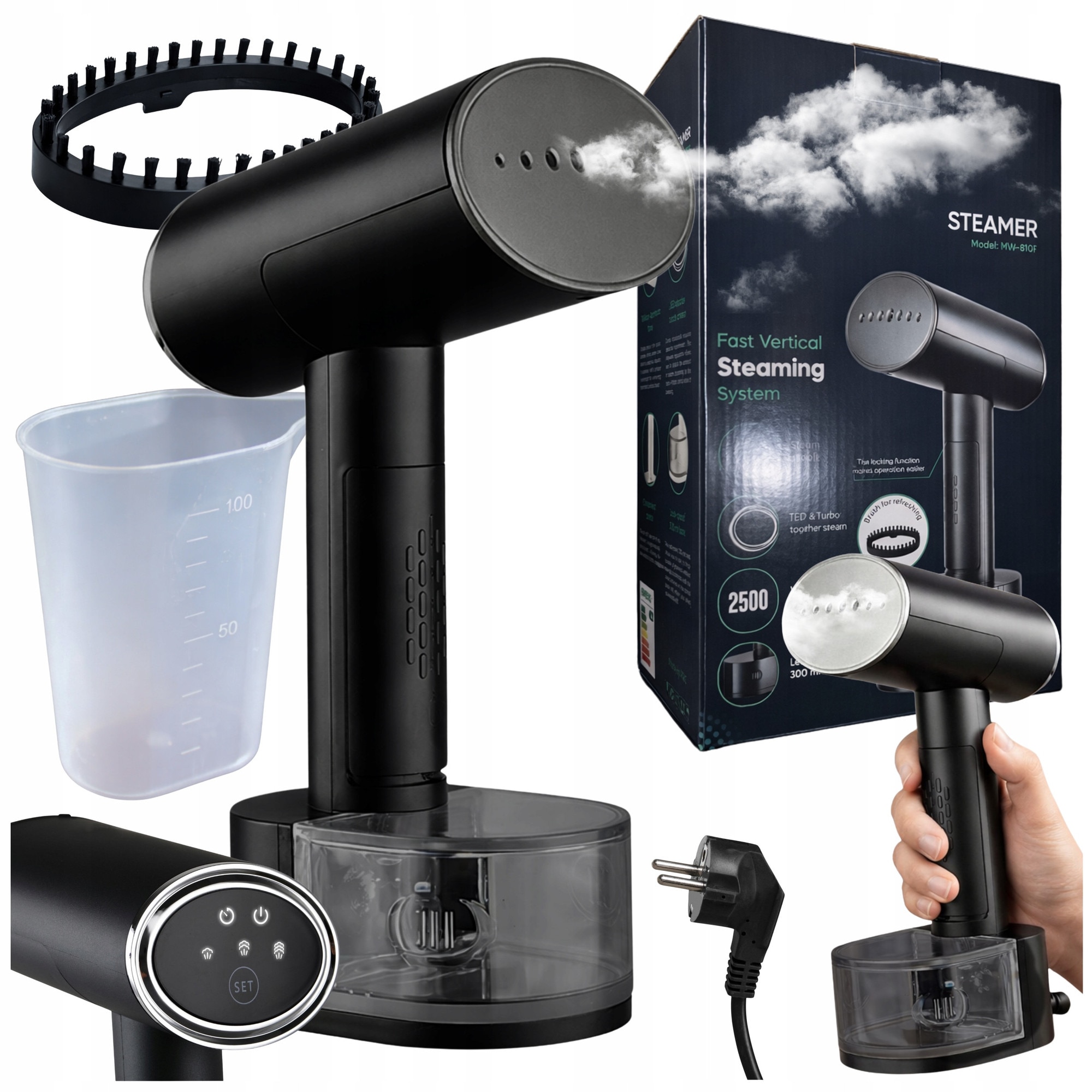 Parownica de imbracaminte manuala Aptel, 2500W, 3 moduri, 29x9cm, set cu perie