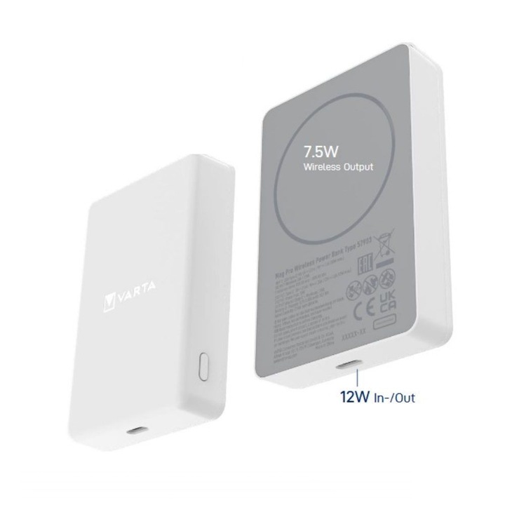 Power bank Varta Mag Pro Wireless 5000mAh alb