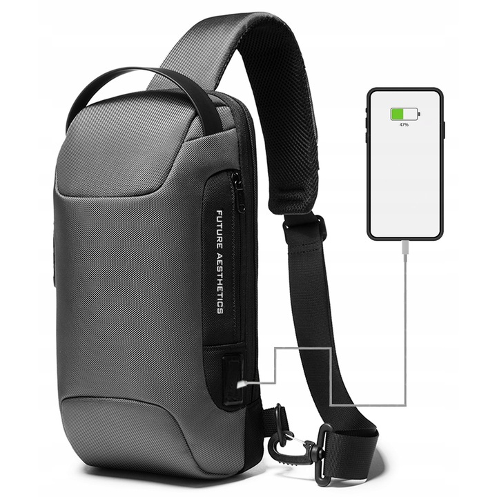 Bange multifunkcionális hátizsák, városi design, szürke, 34x18x10cm, TSA lopásgátló rendszer