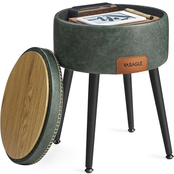 Taburet cu spațiu de depozitare, verde, diametru 32 cm, 38, 2x44, 4 cm