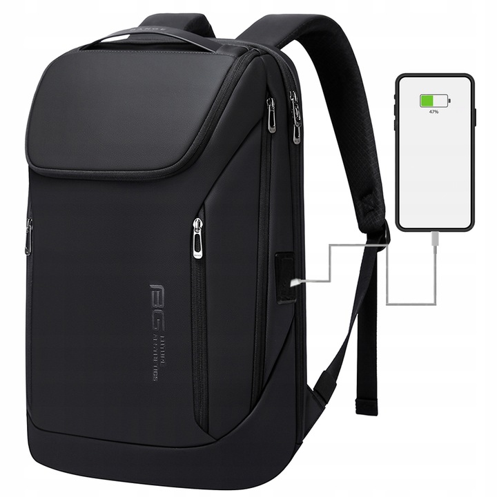 Bange városi hátizsák laptophoz 15,6", USB, vízálló, fekete, 29x17x47cm
