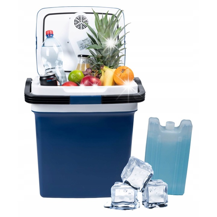 Хладилник за кола Bauerkraft 29L, бяло-син, функция за охлаждане и отопление, размери 32x41x48см