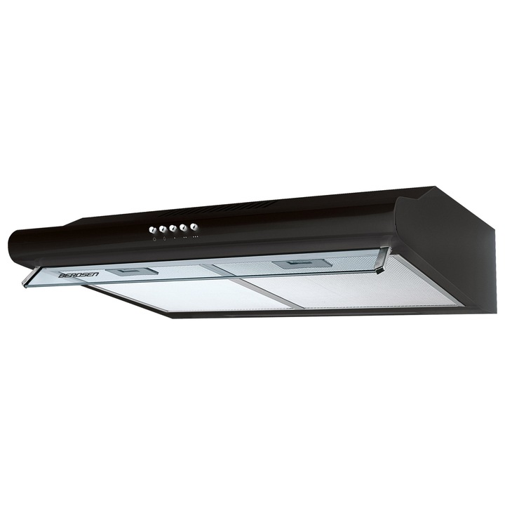 Hota de bucatarie sub dulap Berdsen BE-50, 52 cm, negru, ventilatie silentioasa, iluminare