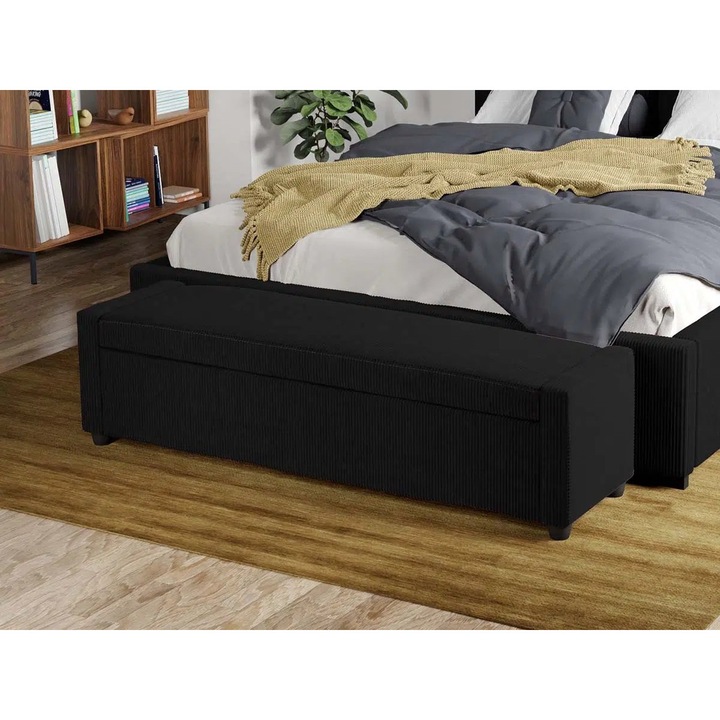 Bancuta Tapitata Laguna Space, Negru/Poso, 140x35x39cm, cu spatiu de depozitare