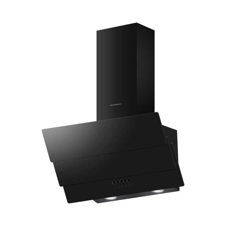 Hota de bucatarie Berdsen BT-212, 60 cm, neagra, inox si sticla, 3 viteze, 350 m3/h