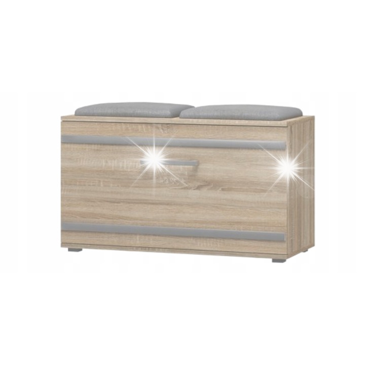 OPAL cipősszekrény ülőkével, Sonoma tölgy szín, 4 polc, méretek 85x35x45cm