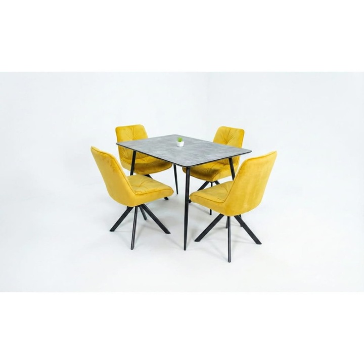 Set Masa Living Extensibila KJT546 Gri cu 4 Scaune Tapitate KJC356 Galbene
