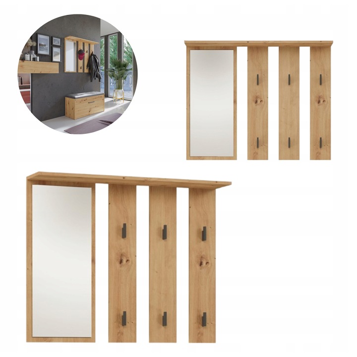 Parma ruhatartó tükörrel, 80x30cm, artisan tölgy szín