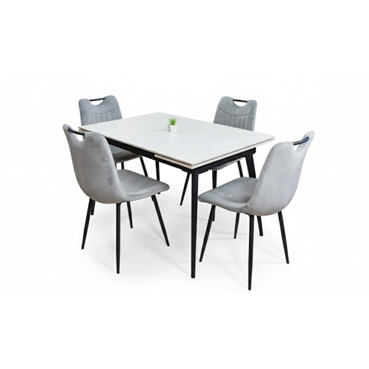Set Masa Living Extensibila DTM0101 CS Bej cu 4 Scaune KJC0358 Gri