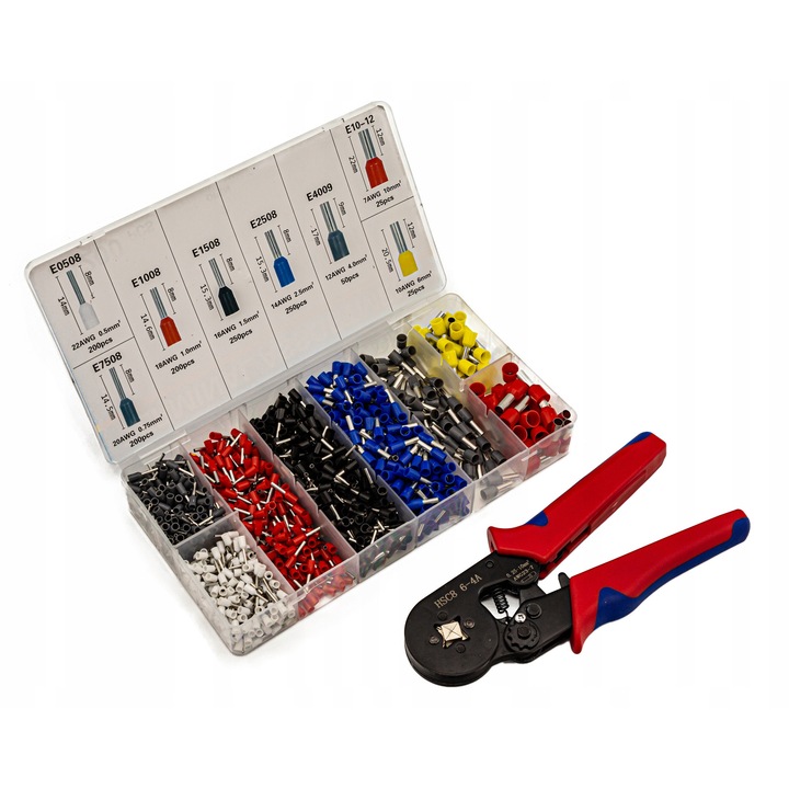Szerszámkészlet - automata présfogó + 1200 érvéghüvely, 0,25-10mm2, többszínű, 175mm