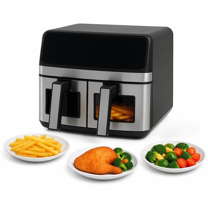 Friteuza cu aer cald Extralink, 1000W, 2L, neagră, cu control electronic, termostat electronic