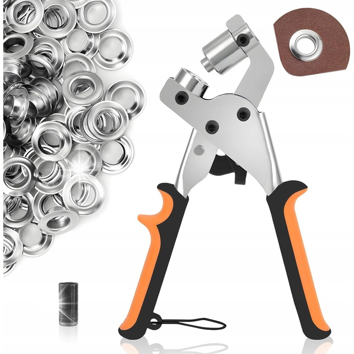 Szegecselő fogó, 10 mm, 520 szegecs, mágneses rögzítés, táblákhoz, bannerekhez, különféle anyagokhoz