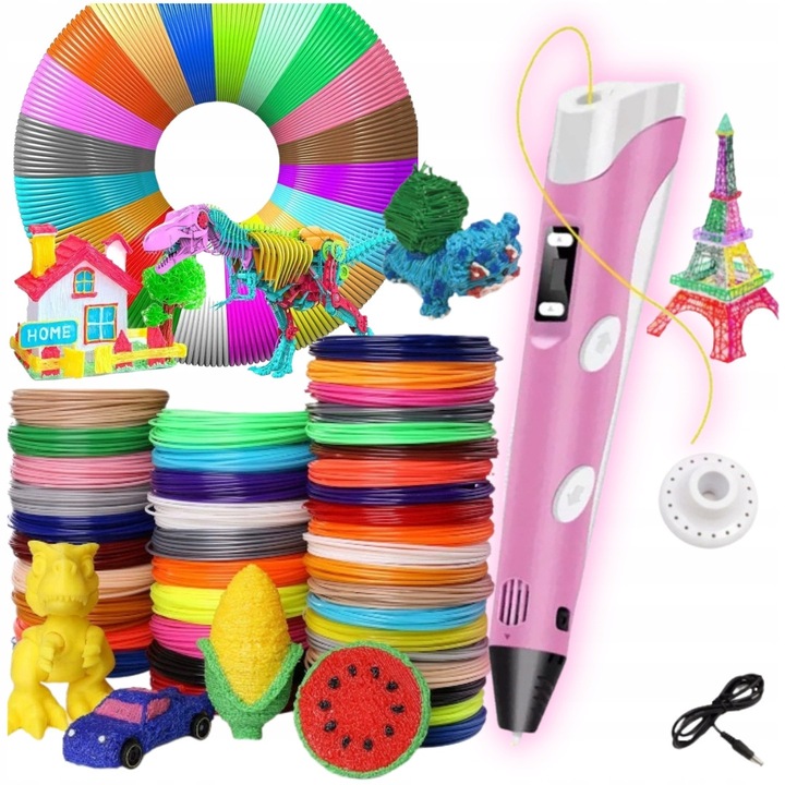 Pix 3D cu echipament complet, set XXL, culoare roz, 209 metri filament