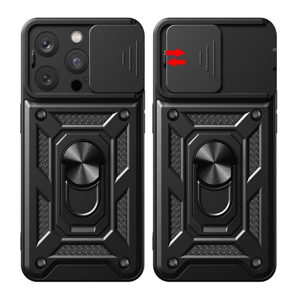 Husa Cam Shield Magnet Stand G-Tech, compatibila cu Apple iPhone 16e/17e, Antisoc Defender, Magnet suport auto incorporat, Functie stand, Policarbonat, Negru
