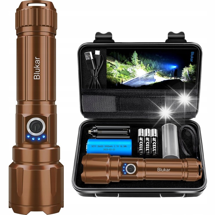 LED фенер Blukar, 20000 лумена, 5000 mAh, водоустойчив, пълен комплект