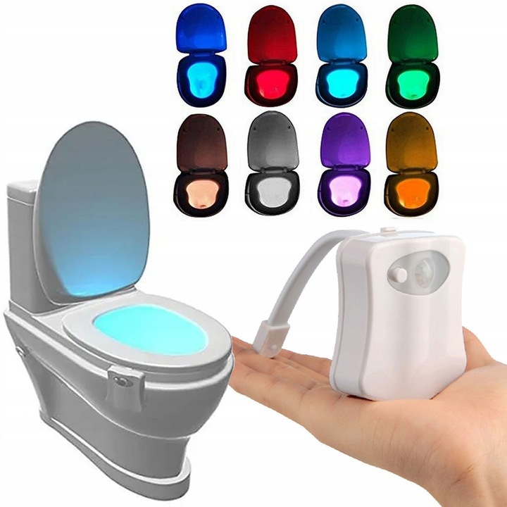 WC LED lámpa mozgás- és fényérzékelővel, 16 szín, 6,8x6,7x1,8cm