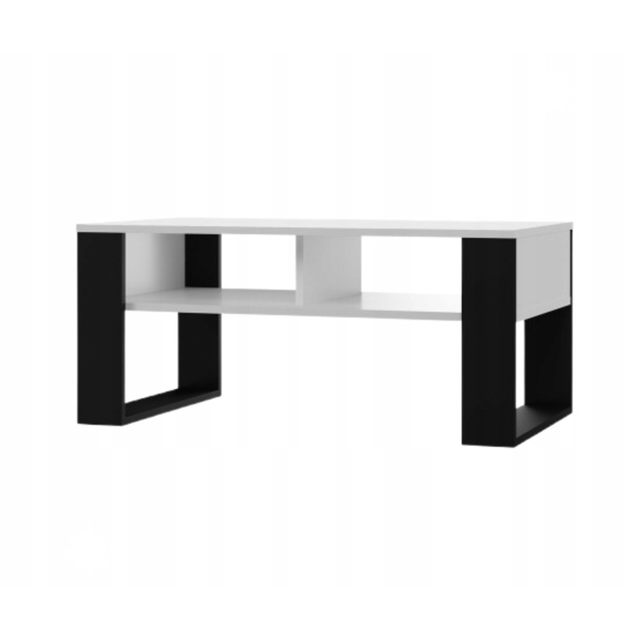 Маса, Модерна 2P, бял/черен, 58x90x50см, комплект с 2 рафта