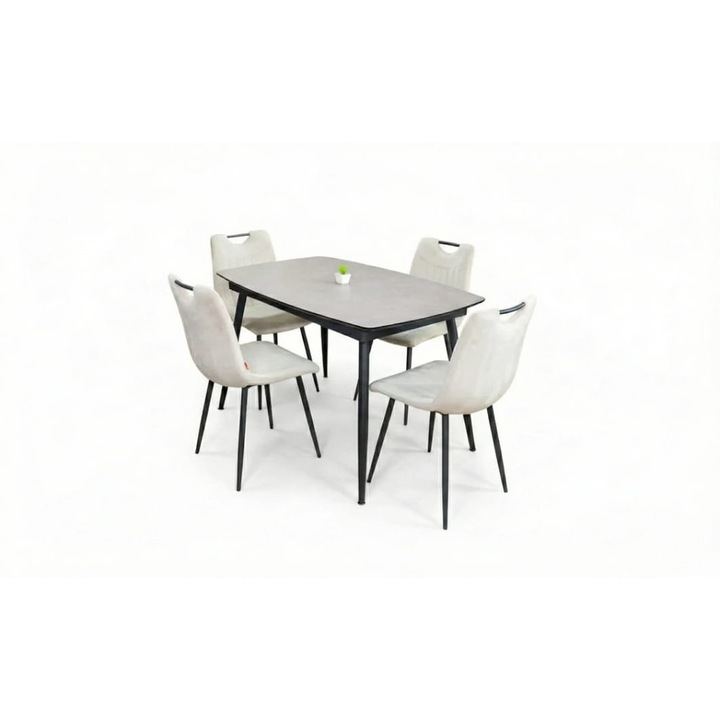 Set Masa Living Extensibila Yense 125 Gri Lagun cu 4 Scaune Tapitate KJC0358 Bej