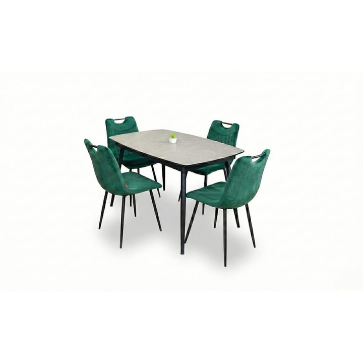 Set Masa Living Extensibila Yense 125 Gri Lagun cu 4 Scaune Tapitate KJC0358 Verzi