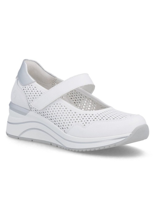 Rieker Remonte D0T21-80 pantofi casual damă cu talpă pană din piele albă, cu închidere velcro
