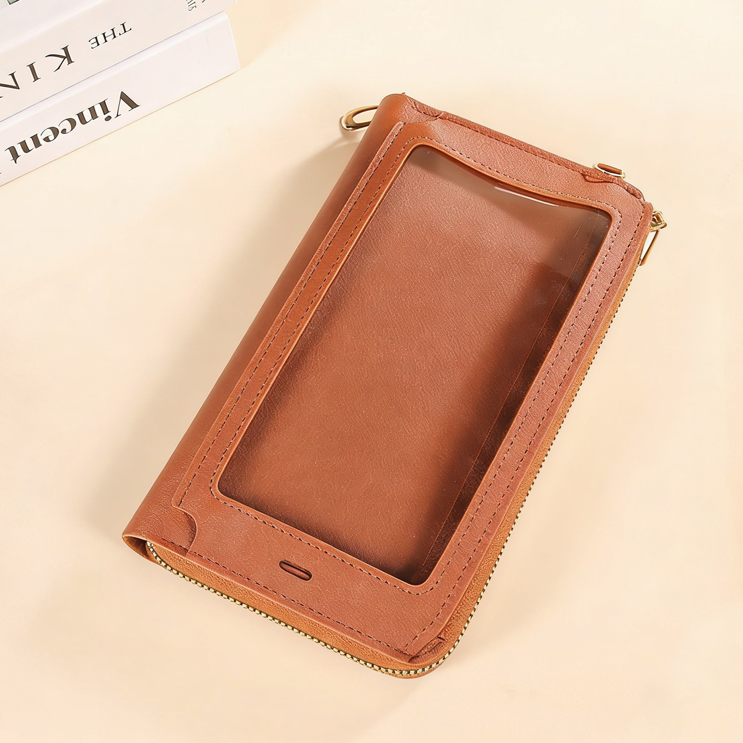 Husa portofel cu fermoar, 6 suporturi pentru carduri, huse telefon crossbody din piele PU, cu suport carduri cu fermoar si curea tip snur crossbody, cu buzunar pentru bani, maro