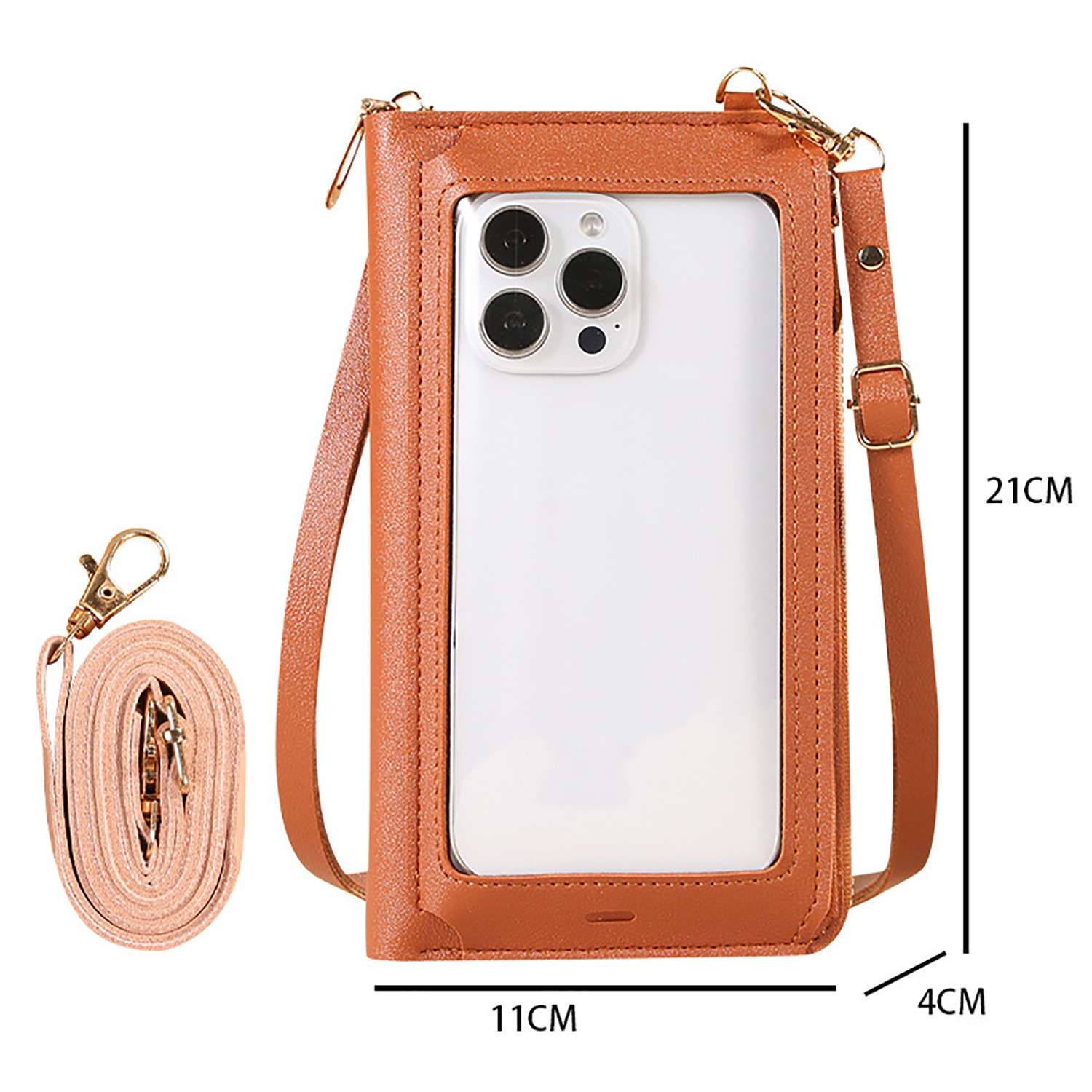 Husa portofel cu fermoar, 6 suporturi pentru carduri, huse telefon crossbody din piele PU, cu suport carduri cu fermoar si curea tip snur crossbody, cu buzunar pentru bani, maro
