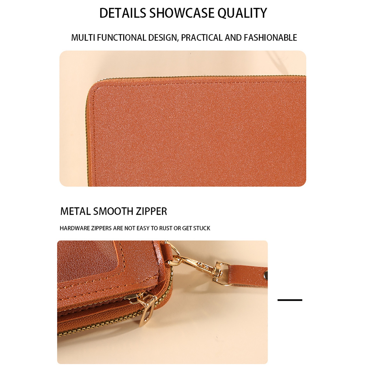 Husa portofel cu fermoar, 6 suporturi pentru carduri, huse telefon crossbody din piele PU, cu suport carduri cu fermoar si curea tip snur crossbody, cu buzunar pentru bani, maro