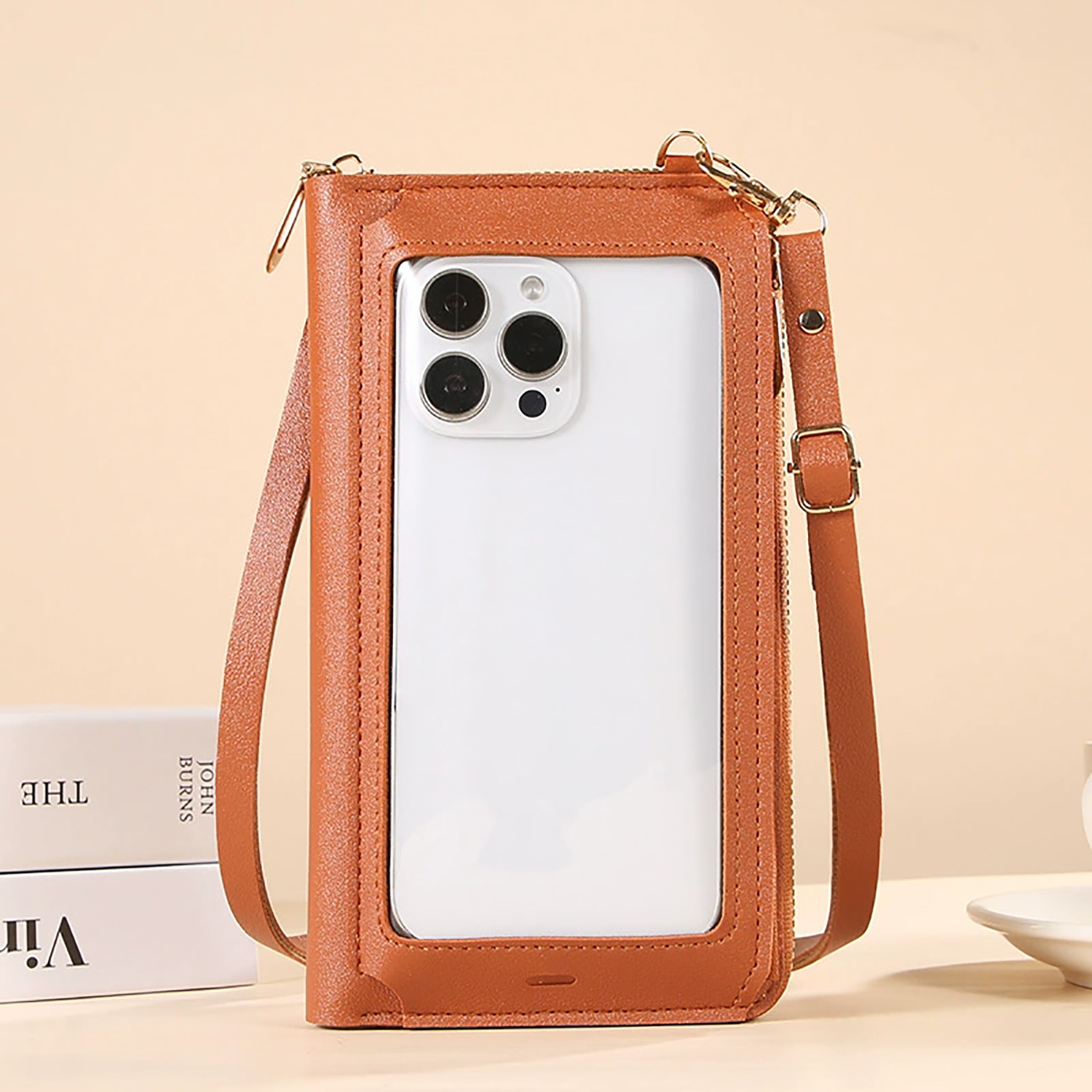 Husa portofel cu fermoar, 6 suporturi pentru carduri, huse telefon crossbody din piele PU, cu suport carduri cu fermoar si curea tip snur crossbody, cu buzunar pentru bani, maro