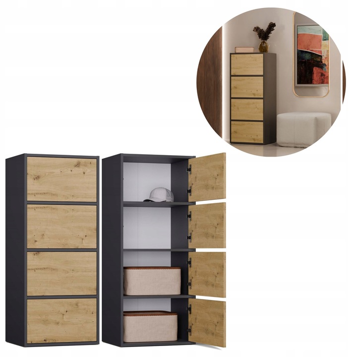 Modern komód 4 ajtóval, antracit, 80x40x90cm