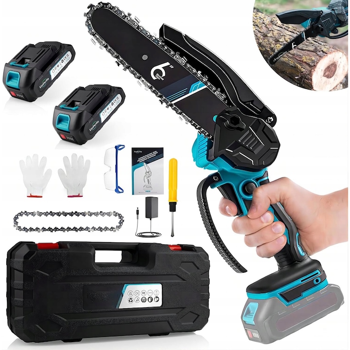 Láncfűrészek, 6 hüvelykes, 2 db 2AH akkumulátorral, teljes készlet, elektromos, súly 1,25 kg