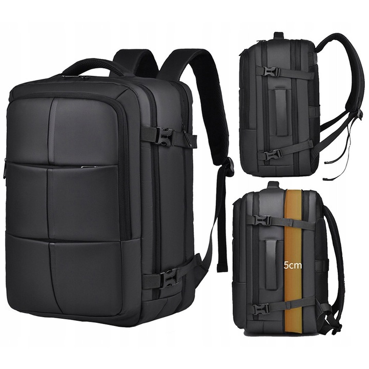 Hátizsák 2 az 1-ben, városi design, bővíthető, fekete, 46x30x16cm