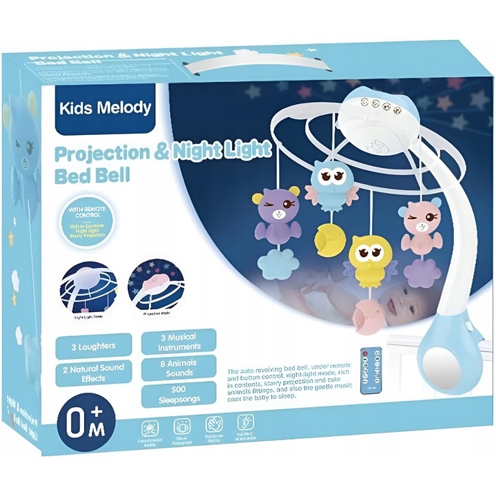 Kids Melody 3in1 kiságyforgó, vetítés, zene, pasztell színek, 60,5x10x38,5cm