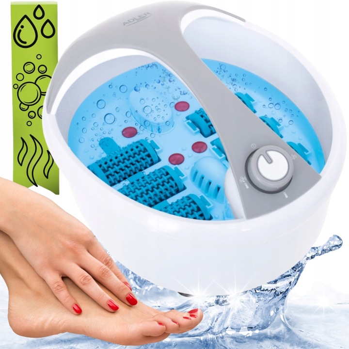 Електрически масажор за крака, Adler, с 6 ролки, функция за отопление, ароматерапия, 27x10см