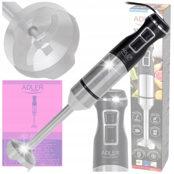 Ръчен пасатор, 1900W, функция Турбо, черно-сребрист, пълен комплект