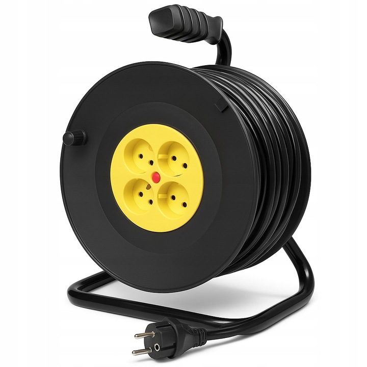 Градински удължител на макара 25м, 3x1,5мм, 4 контакта, с въртяща се дръжка