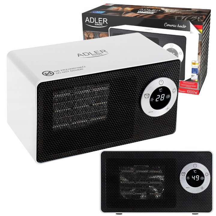 Adler kerámia hősugárzó 1000W, LCD kijelző, túlmelegedés elleni védelem, 12x21,5x11,5cm