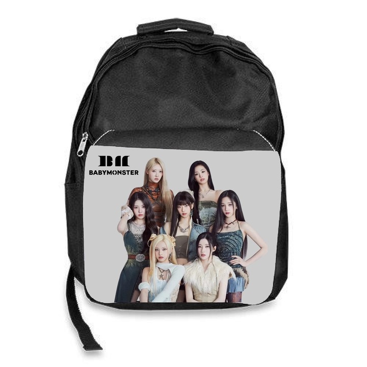 Iskolatáska babymonster kpop banda, fekete, 30x45x17cm