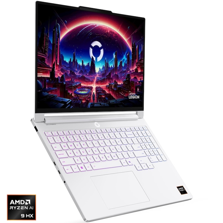 Laptop Gaming Lenovo Legion 7 16AGP11 cu procesor AMD Ryzen™ AI 9 HX 470 pana la 5.2GHz, 16" WQXGA, OLED, 32GB LPDDR5x, 1TB SSD, NVIDIA GeForce RTX™ 5060 8GB GDDR7, NO OS, Glacier White, 3Y Premium Care