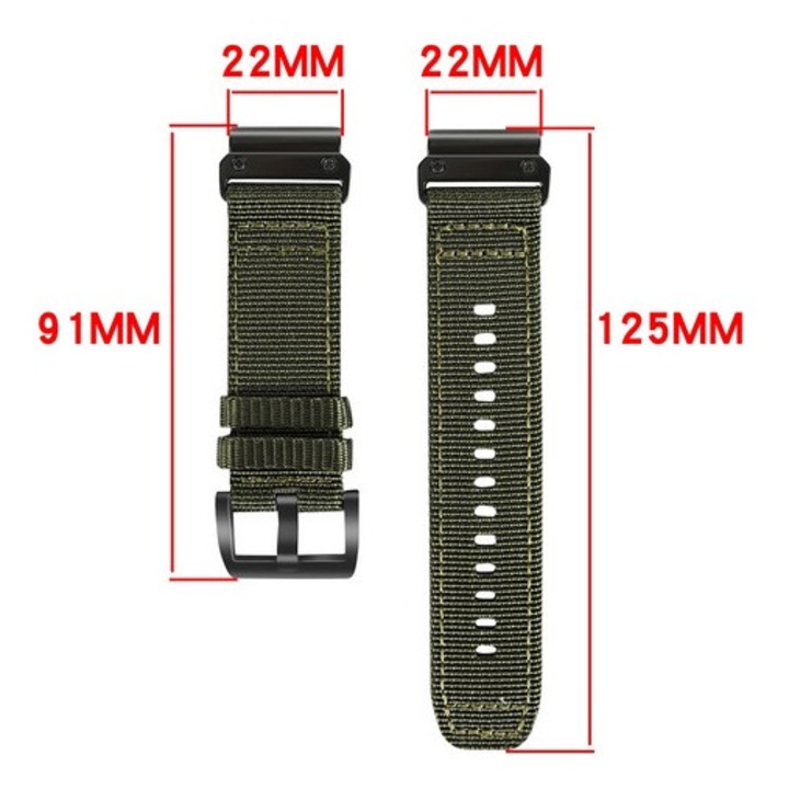 Szíj karkötő kompatibilis Garmin 61S, Fenix 8, 7X, Tactix 7 Pro, prémium nylon, Quick Release rendszer, zöld, 22 mm
