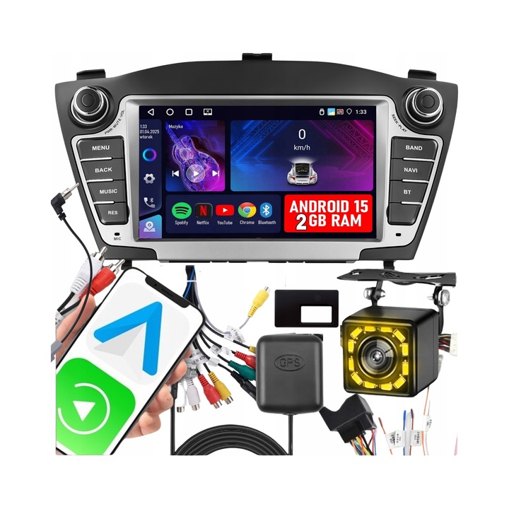 Автомобилно радио ALLNOEL 2 DIN, Android 15, 7" тъчскрийн, 2GB RAM, камера за заден ход, GPS, WiFi, FM, за Hyundai Tucson IX35 2009-2015