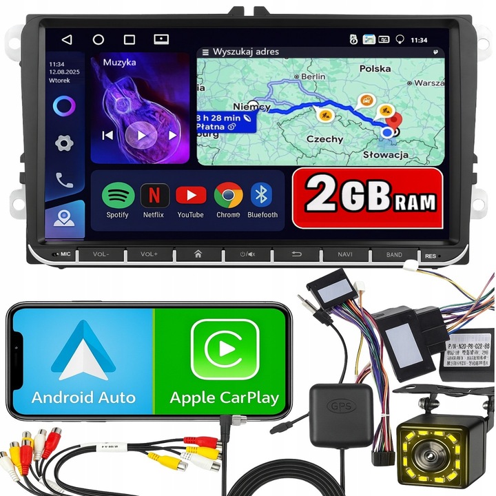 Автомобилно радио ALLNOEL Android 13, 9", 2 DIN, 2GB RAM, камера за задно виждане, многоцветно
