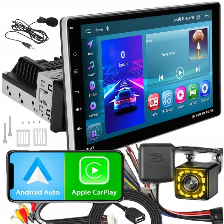 Автомобилно радио 1 DIN ALLNOEL, Android 13, 2GB RAM, камера за задно виждане, 9" тъчскрийн, Wi-Fi, GPS